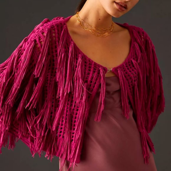 NWT By Anthropologie Cropped Fringe Kimono Sweater - Picture 1 of 3
